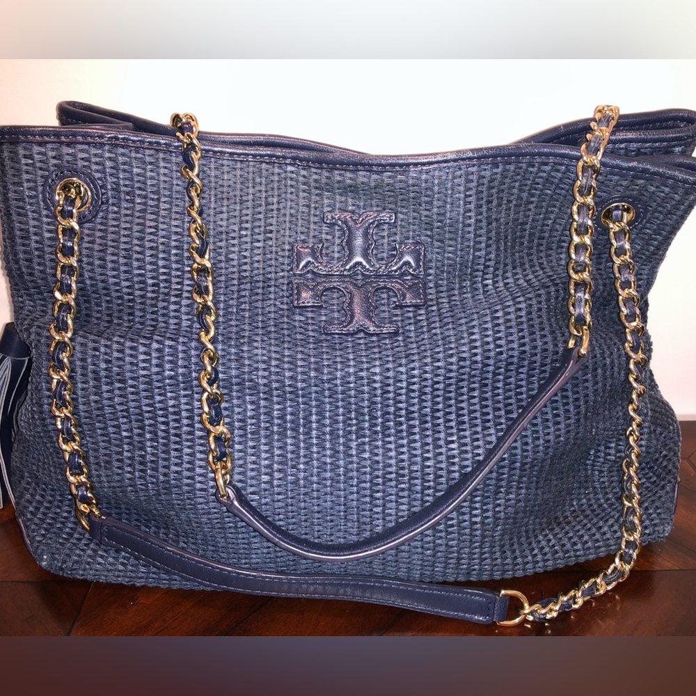 Tory Burch Thea Straw Tote/Navy